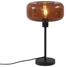 Retro Lampa Stołowa Czarna z Brązowym Szkłem - Bizle
