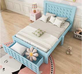 Łóżko dziecięce 90x200 cm - z szufladami i schowkiem pod łóżkiem - ze stelażem listwowym - MDF - Niebieskie (bez materaca)