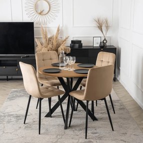 Stół Okrągły LAUREN 90 cm Dąb Złoty/Czarny Loft Nowoczesny