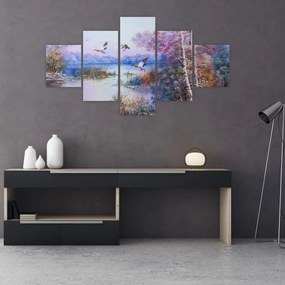 Obraz - Idzie jesień, obraz olejny (125x70 cm)