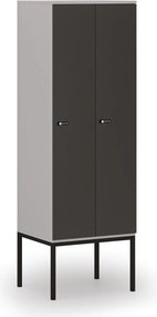 Drewniana szafa ubraniowa S4 z podstawą, 2-drzwiowa, 1871 x 600 x 500 mm, demontaż, zamek mechaniczny z kodem, szary/grafitowy