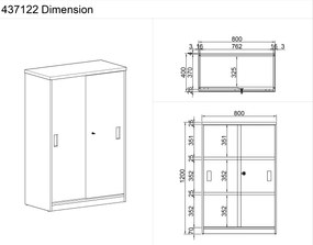 Szafa przesuwna MIRELLI A+, 800 x 400 x 1200 mm, brzoza