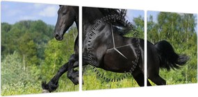 Obraz - Koń z płynącą grzywą (z zegarem) (90x30 cm)