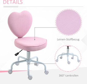 HOMCOM Krzesło obrotowe krzesło komputerowe regulacja wysokości siedziska śliczna różowa tkanina lniana