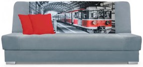 Szara rozkładana wersalka z motywem pociągu- Piovia 23X