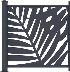Ogrodzenie aluminiowe do postawienia z motywem tropikalnym wyciętym laserowo – zestaw rozszerzający – wys. 114 x szer. 110 cm – antracyt – TOGIRO