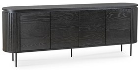 Komoda do Salonu BECK 200 cm Czarna Czterodrzwiowa Ryflowana Nowoczesna