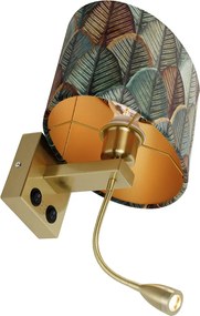 Lampa ścienna mosiężna z owalnym aksamitnym abażurem o wzorze liści 25 cm - Brescia Combi