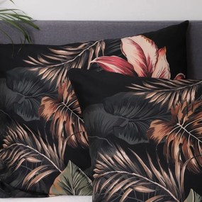Komplet pościeli z mikrofibry FONCE czarna w liście 160x200 cm HOMLA