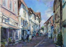 Obraz na szkle - Aleja starego miasta, malarstwo akrylowe (70x50 cm)