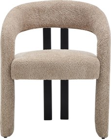 Krzesło z podłokietnikami z tkaniny z bukli  i drewna hebanowego - Taupe - NORETI