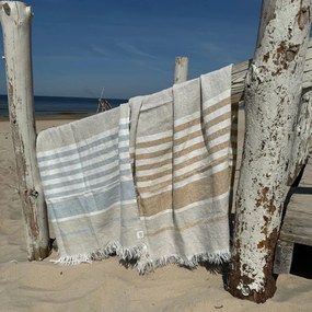 Niebieski lniany ręcznik plażowy 85x140 cm Allure Stripe – Linen Tales