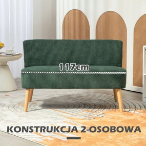 HOMCOM Sofa wypoczynkowa 2-osobowa zielona welurowa z drewna i pianki 117x56x77 cm | Aosom PL