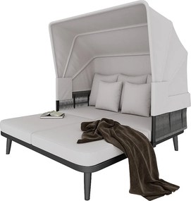 Leżak - Zestaw ogrodowy - kanapa ogrodowa - ze stali ocynkowanej - 2 miejsca - z regulowanym daszkiem - Szary