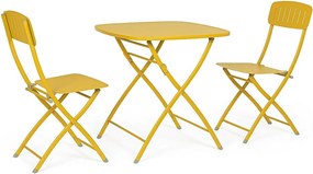 Zestaw bistro ze stalowym stołem i 2 krzesłami w kolorze żółtej ochry - YVONNE