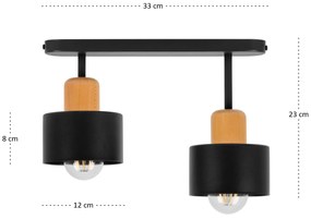Czarna lampa sufitowa, dwupunktowy spot DBU3306SC z drewna i metalu E2
