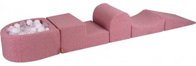 Piankowy zestaw do zabawy z suchym basenem 57x45x30cm/100 piłek 7cm, plac zabaw dla dziecka, 5 elementów, boucle, różowy, piłki: białe, transparentne - meowbaby®