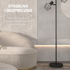 HOMCOM Lampa stojąca z 3 regulowanymi elementami oświetleniowymi, struktura przypominająca drzewo, do salonu i sypialni, metal, Kolor Czarny