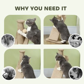 PawHut Drapak z deską do drapania, piłką do zabawy, strukturą z nopami/sizalem, 54 cm, Jasnobrązowy