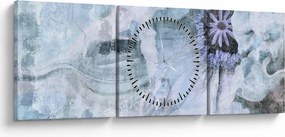 Obraz - Kwiatowy fresk na ceglanej ścianie (z zegarem) (90x30 cm)