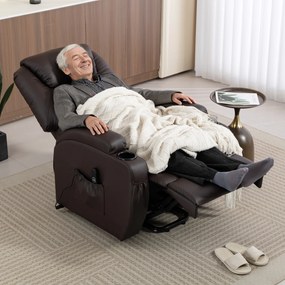 HOMCOM Fotel z funkcją wstawania, fotel relaksacyjny z pomocą przy wstawaniu, z pilotem, uchwytem na kubek, regulowane oparcie, brązowy | Aosom PL