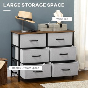 HOMCOM Komoda Sideboard, 6 Szuflad, Szuflady Materiałowe, 80 cm x 30 cm x 62,5 cm, Brąz + Czarny + Szary
