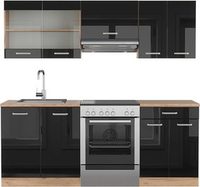 Aneks kuchenny czarny/złoty dąb o wysokim połysku 200x60x81.6 r-line