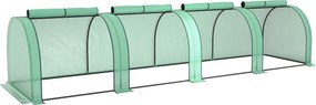Outsunny Tunel foliowy, 4 okna na zamek błyskawiczny, stalowy stelaż, wytrzymały pokrowiec, 395 x 100 x 80 cm, Zielony