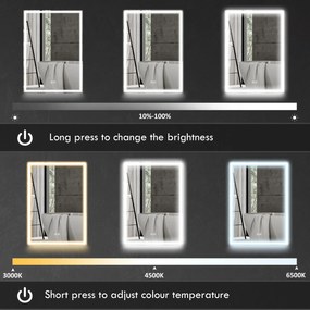 HOMCOM Szafka łazienkowa z lustrem LED, 50 x 70 cm, ściemnialna, przeciwmgielna, Czarna