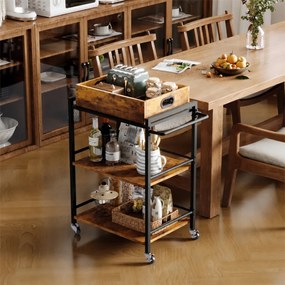 Wózek Kuchenny na Kółkach Brązowy 86 cm – Zdejmowana Taca Vintage Loft