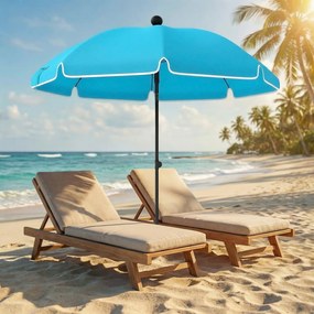 Outsunny Parasol plażowy Ø150 cm wodoodporny, składany parasol z kotwicą do piasku, regulowanym nachyleniem i torbą do przenoszenia, niebieski | Aosom PL