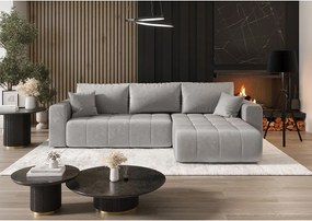 Narożnik z funkcją spania MILO Monolith 84 jasnoszary prawy sofa w kształcie L z pojemnikiem na pościel sofa do salonu, sofa rozkładana, sofa z pojemnikiem