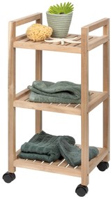 Regał łazienkowy na kółkach ACINA z trzema półkami, drewno akacjowe, WENKO