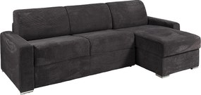 Kanapa narożna rozkładana uniwersalna z szarego sztruksu - Powierzchnia spania 140 cm - Materac 22 cm z pianką z pamięcią kształtu - CALITO