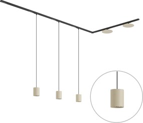 Nowoczesny system szynowy czarny z 3 lampami wiszącymi i 2 beżowymi lampami sufitowymi 1-fazowy - Iconic Holt Pulley