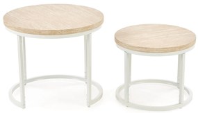 Zestaw 2 okrągłych ław MDF trawertyn/biały 53/45 43/35 OREO