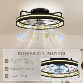 HOMCOM Wentylator sufitowy z lampą i pilotem, 48 cm LED, 3 temperatury światła, 6 prędkości, timer, czarny | Aosom PL