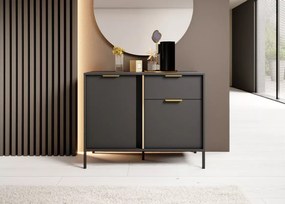 Komoda Zante V – elegancka komoda w kolorze antracytowym ze złotymi detalami, 2-drzwiowa z 1 szufladą