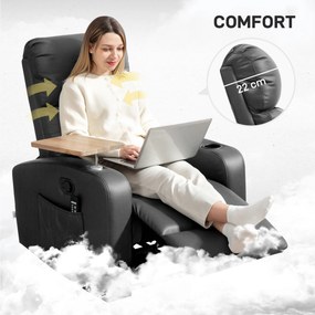 HOMCOM Fotel Masujący Relax z Funkcją Leżenia, 1 Stolik Składany, 1 Podnóżek; 77 cm x 93 cm x 105 cm, Czarny
