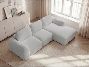 Jasnoszary rozkładany/ze schowkiem narożnik z materiału bouclé (prawostronny/z szezlongiem) Montaigne – Bobochic Paris