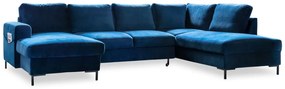 Granatowa aksamitna rozkładana sofa w kształcie litery "U" Miuform Lofty Lilly, prawostronna