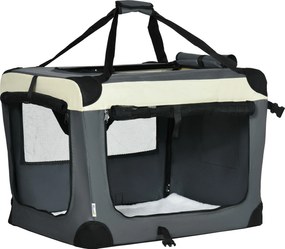 PawHut Torba transportowa dla kotów małych psów Składana 3 drzwi Szara 70x51x50cm | Aosom PL