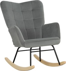 HOMCOM Wintage fotel bujany, zakrzywione płózki, gruba tapicerka, drewno bukowe & stal, ciemnoszary