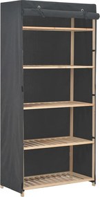 Szafa z szarego materiału 79x40x170 cm z 4 stałymi półkami i drążkiem na ubrania, drewniana rama, zasłona przeciwkurzowa