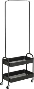 HOMCOM Metalowy wieszak na ubrania z półką na buty, na kółkach, wolnostojący, Czarny