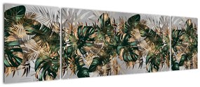 Obraz - Złoto - zielone tropikalne liście (170x50 cm)