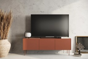 Szafka RTV Desin 170 cm z metalowymi nogami - ceramic red / dąb nagano