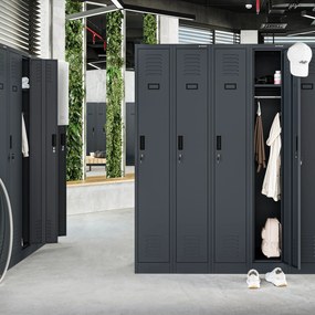 Szafka pracownicza metalowa antracytowa: czterokomorowa KACPER II, 600 x 1800 x 500 mm