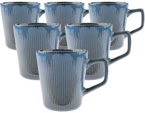 Zestaw 6 ceramicznych kubków Rustik 410 ml, niebieskie