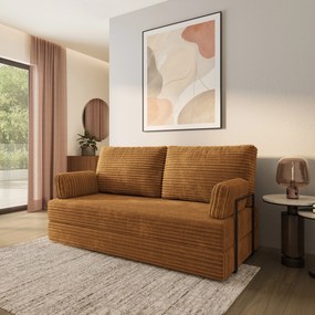Masseno Sofa piankowa SILAR z funkcją spania, Kanapa z pianki do salonu, Bezmontażowa, Tkanina sztruksowa – Miedziany TILIA 56